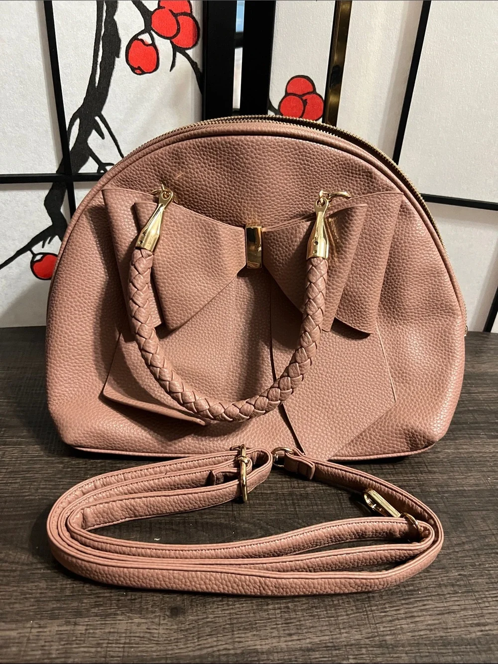 Crossi Blush Bow-Front Braided-Handle Satchel